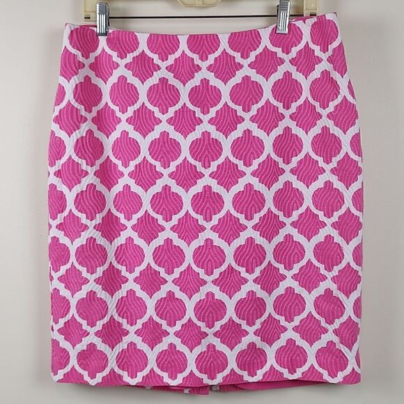 Talbot's Pink and White Textured Geometric Print Pencil Skirt Size 14P - Picture 1 of 9